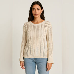 Molly Bracken Open Knit Cream Sweater - Size Large